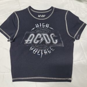 AC/DC Black Graphic Crop Tee with Contrast Stitching